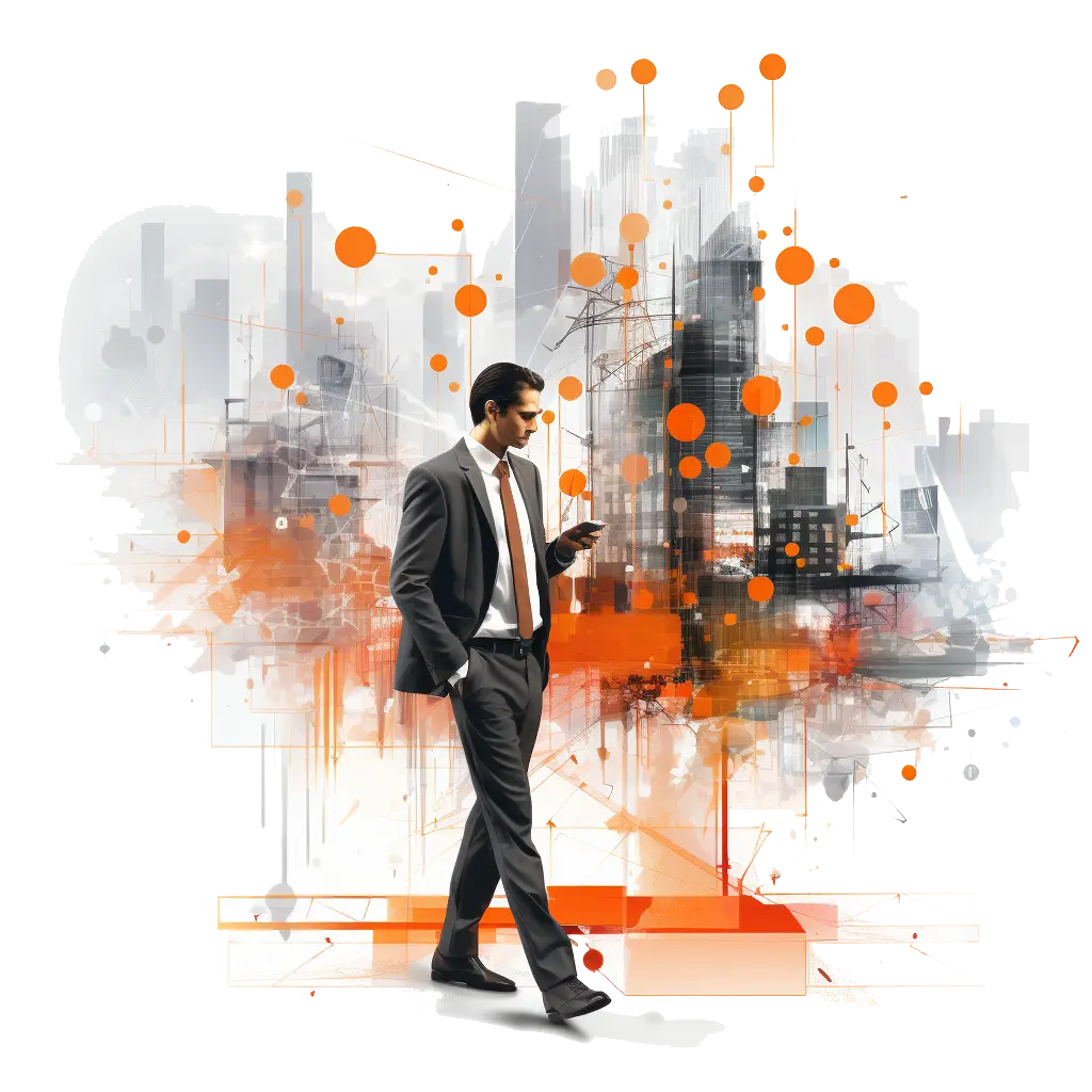 Mid-century poster featuring a business man in the city