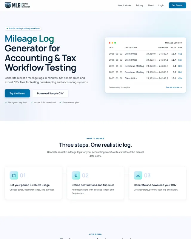 Mileage Log Generator website