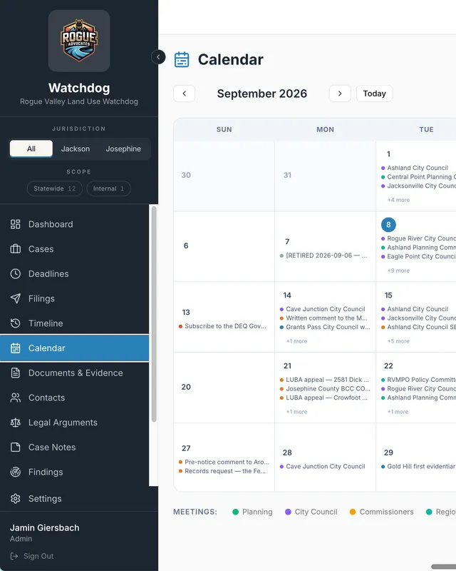 Watchdog Calendar website