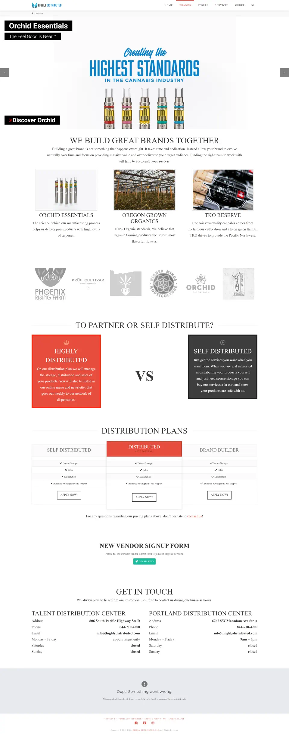 Highly Distributed cannabis brand partnership and distribution webpage.