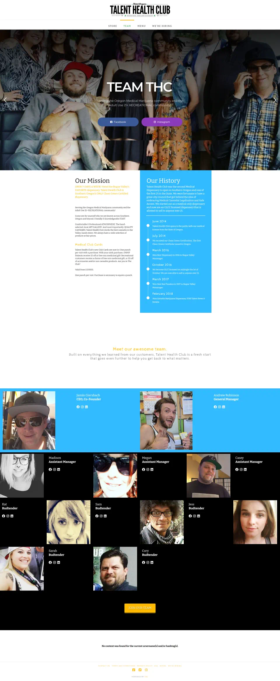 Talent Health Club team webpage.