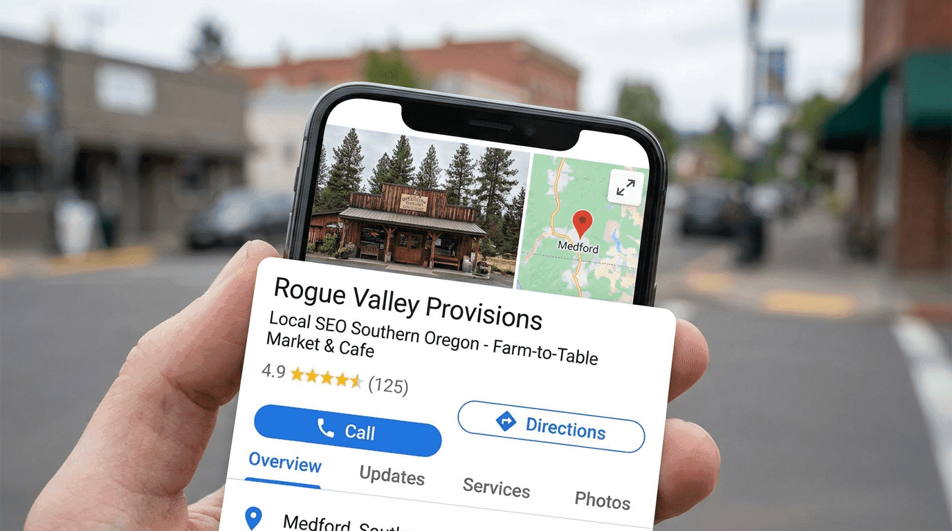 Google Business Profile concept highlighting local SEO for small businesses in Southern Oregon.